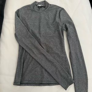 Reformation Junie Silver Sparkle Mock Neck Top (Small)